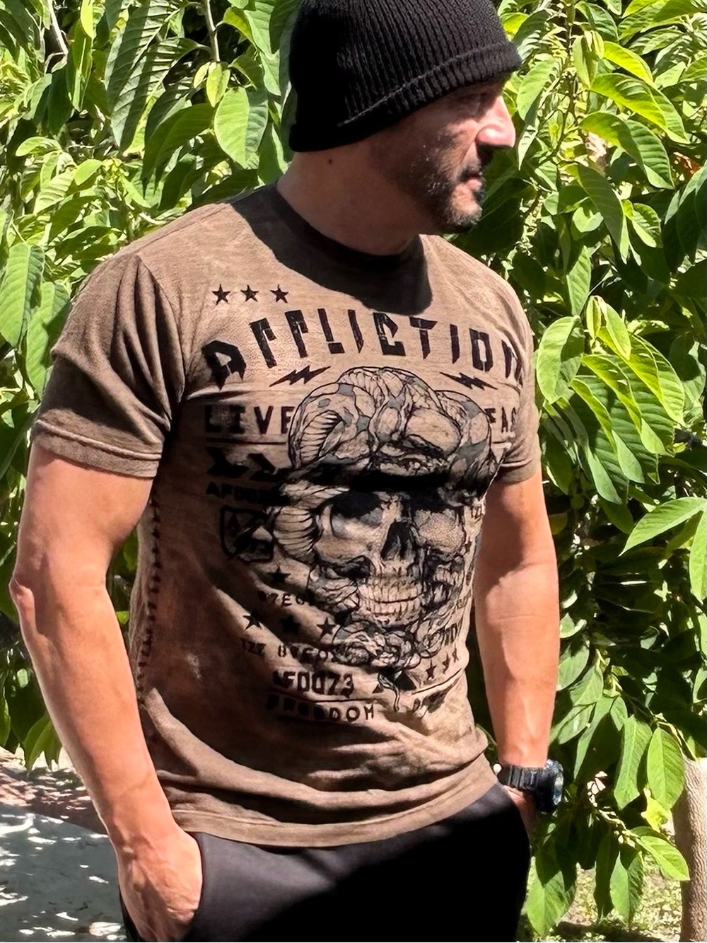 Affliction Brown Short-Sleeve Graphic Skull Tee